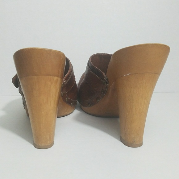 BCBGirls brown leather open back clog mules heels - Picture 4 of 8
